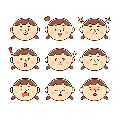 캐릭터 여자 얼굴 어린이 일러스트 표정 웃음 여러명 분노 눈물 고민 당황 일러캐릭터 AI파일 감정 다수 사람 신체부위 파일형식 벡터