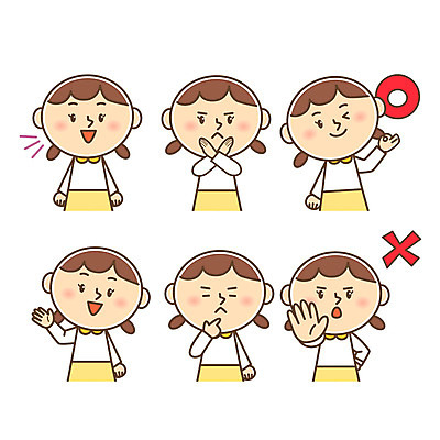 캐릭터 여자 어린이 일러스트 여러명 금지 OK X 아니오 고민 반대 O 찬성 일러캐릭터 AI파일 알파벳 감정 다수 사람 손짓 파일형식 벡터