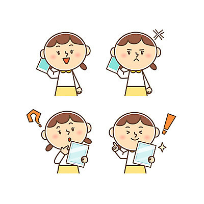 캐릭터 여자 어린이 일러스트 여러명 스마트폰 태블릿 분노 물음표 느낌표 통화 일러캐릭터 AI파일 기호 감정 다수 모션 사람 전자제품 핸드폰 스마트기기 파일형식 벡터 문자
