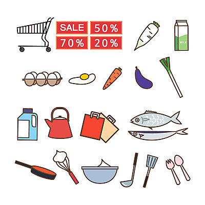 포크 일러스트 주전자 주방용품 가지 어류 사람없음 세트 세일 계란 숟가락 카트 당근 우유 프라이팬 무 오브젝트 국자 뒤집개 대파 국내일러스트 AI파일 식기 생활용품 채소 유제품 뿌리채소 수저 알 수중동물 파 파일형식 벡터