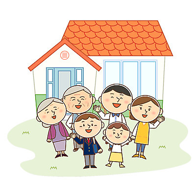 캐릭터 학생 여자 할아버지 노년 남자 교복 할머니 어린이 일러스트 가족 청소년 엄마 대가족 주택 여러명 성인 자녀 아빠 일러캐릭터 AI파일 옷 다수 관계 사람 건물 파일형식 벡터