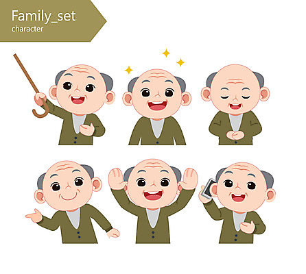 캐릭터 할아버지 노년 남자 일러스트 지팡이 여러명 상반신 스마트폰 손들기 인사 통화 일러캐릭터 AI파일 다수 모션 사람 성인 핸드폰 스마트기기 예절 파일형식 벡터