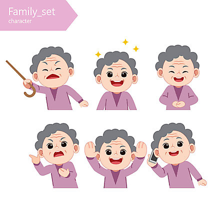 캐릭터 여자 노년 할머니 일러스트 지팡이 여러명 상반신 스마트폰 손들기 통화 일러캐릭터 AI파일 다수 모션 사람 성인 핸드폰 스마트기기 파일형식 벡터