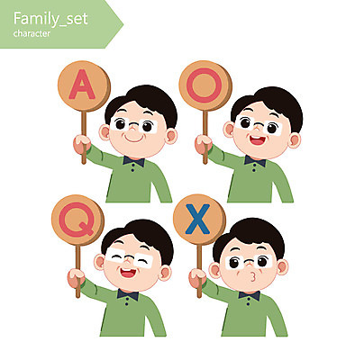 캐릭터 남자 일러스트 여러명 상반신 성인 금지 아빠 X 아니오 A 반대 O Q 찬성 안경낌 일러캐릭터 AI파일 알파벳 안경 다수 가족 사람 파일형식 벡터