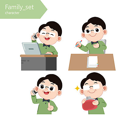 캐릭터 남자 일러스트 여러명 상반신 성인 노트북 스마트폰 연필 아빠 통화 동전지갑 안경낌 일러캐릭터 AI파일 안경 다수 가족 모션 학용품 사람 전자제품 핸드폰 스마트기기 필기구 지갑 파일형식 벡터