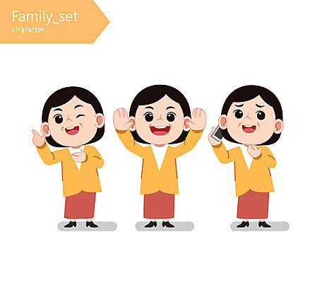 전신 캐릭터 여자 일러스트 엄마 성인 세명 스마트폰 손들기 통화 일러캐릭터 AI파일 가족 모션 사람 핸드폰 스마트기기 파일형식 벡터