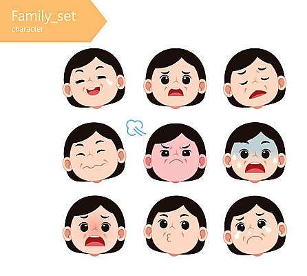 캐릭터 여자 얼굴 일러스트 가족 엄마 표정 여러명 성인 분노 눈물 당황 돈걱정 일러캐릭터 AI파일 감정 다수 관계 사람 신체부위 파일형식 벡터