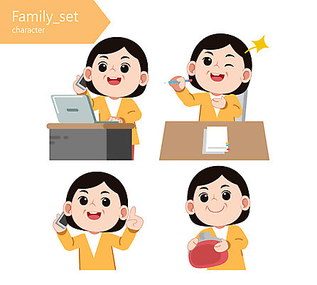 캐릭터 여자 일러스트 엄마 여러명 성인 노트북 스마트폰 연필 통화 동전지갑 일러캐릭터 AI파일 다수 가족 모션 학용품 사람 전자제품 핸드폰 스마트기기 필기구 지갑 파일형식 벡터