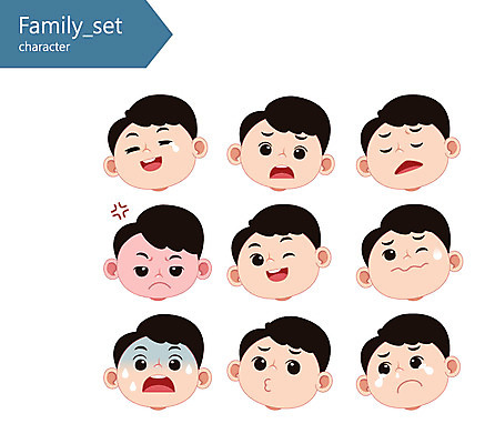 캐릭터 남자 얼굴 일러스트 가족 표정 윙크 웃음 사람 여러명 성인 분노 눈물 당황 일러캐릭터 AI파일 감정 다수 관계 신체부위 파일형식 벡터