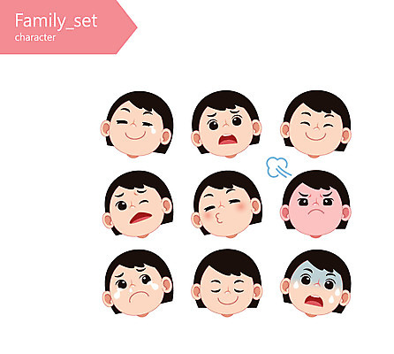 캐릭터 학생 여자 얼굴 일러스트 가족 청소년 표정 웃음 여러명 분노 눈물 당황 일러캐릭터 AI파일 감정 다수 관계 사람 신체부위 파일형식 벡터