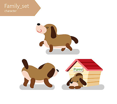 캐릭터 반려견 일러스트 세마리 사람없음 강아지 개캐릭터 개집 일러캐릭터 AI파일 동물캐릭터 3 반려동물 개 애견용품 파일형식 벡터