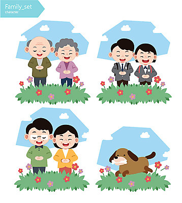 캐릭터 학생 부부 여자 노년 남자 꽃 교복 일러스트 가족 청소년 여러명 성인 노부부 인사 강아지 일러캐릭터 AI파일 식물 커플 옷 다수 관계 사람 반려동물 예절 개 파일형식 벡터