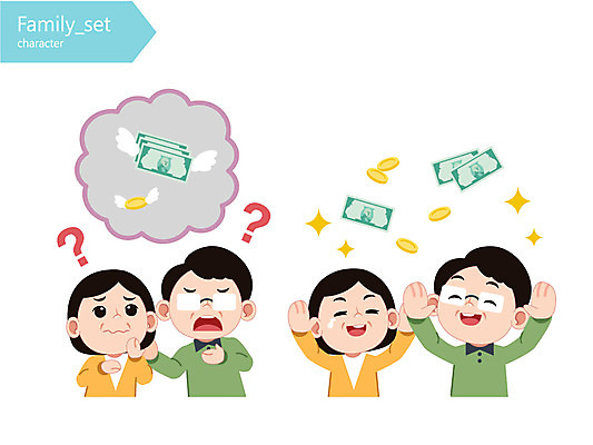 캐릭터 여자 남자 지폐 일러스트 가족 여러명 성인 동전 물음표 눈물 일러캐릭터 AI파일 기호 감정 다수 돈 관계 사람 파일형식 벡터