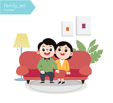 캐릭터 부부 여자 남자 일러스트 가족 성인 두명 소파 스탠드 일러캐릭터 AI파일 커플 의자 관계 조명 사람 파일형식 벡터