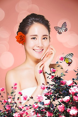 JPG 편집이미지 여자 꽃 나비 한명 20대 성인 그래픽 뷰티 한국인 디지털합성 합성 보케 디지털아트 의료성형뷰티 편집실사 식물 1 곤충 사람 동양인 청년 CG 파일형식
