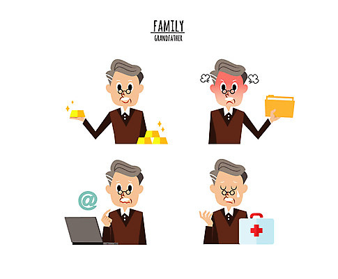 캐릭터 할아버지 노년 남자 일러스트 여러명 상반신 노트북 파일 금괴 약상자 일러캐릭터 AI파일 다수 사람 성인 전자제품 상자 황금 파일형식 벡터