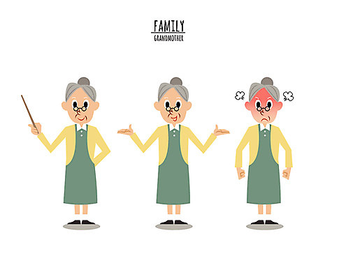 전신 캐릭터 여자 노년 할머니 일러스트 세명 분노 막대기 일러캐릭터 AI파일 감정 사람 성인 파일형식 벡터