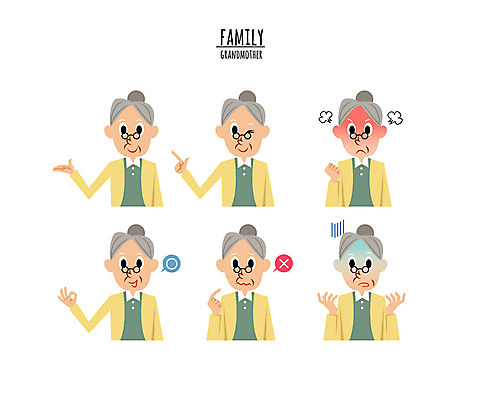 캐릭터 여자 노년 할머니 일러스트 표정 윙크 여러명 상반신 분노 반대 찬성 당황 일러캐릭터 AI파일 감정 다수 사람 성인 파일형식 벡터