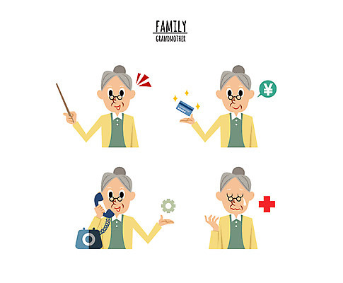 캐릭터 여자 노년 할머니 일러스트 여러명 상반신 고통 신용카드 전화기 톱니바퀴 일러캐릭터 AI파일 감정 다수 사람 성인 금융 파일형식 벡터