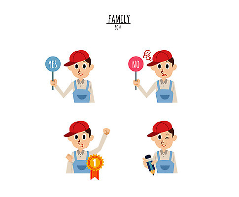 캐릭터 모자 남자 아들 어린이 일러스트 여러명 연필 메달 멜빵바지 반대 찬성 일러캐릭터 AI파일 잡화 다수 바지 가족 학용품 사람 필기구 멜빵 상_상패 파일형식 벡터