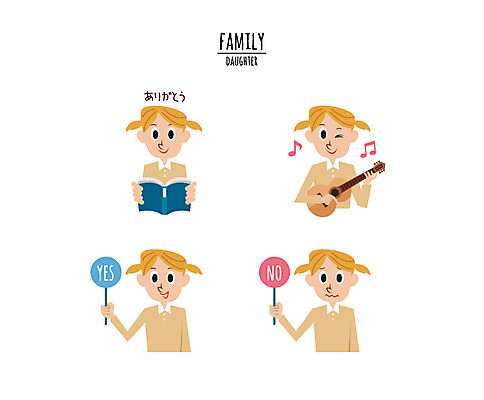 캐릭터 여자 딸 어린이 연주 음표 일러스트 여러명 상반신 책 독서 기타 반대 찬성 일러캐릭터 AI파일 기호 음악 다수 가족 현악기 사람 파일형식 벡터