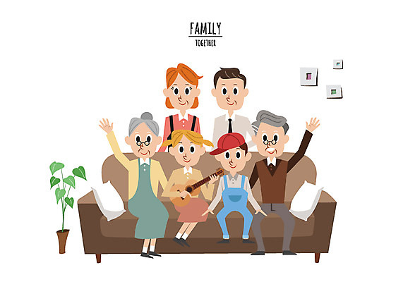 캐릭터 여자 할아버지 노년 남자 화분 할머니 어린이 일러스트 가족 엄마 대가족 여러명 성인 소파 자녀 기타 아빠 일러캐릭터 AI파일 다수 의자 관계 현악기 사람 파일형식 벡터