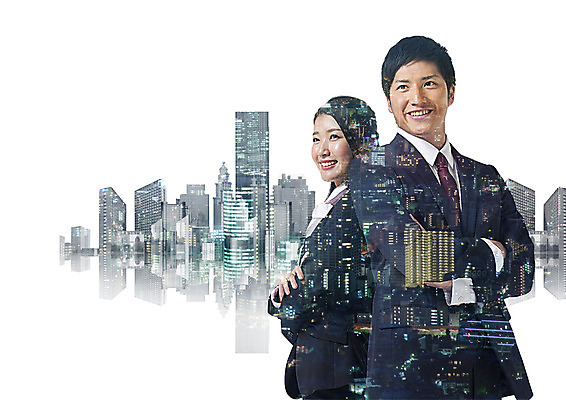 PSD 편집 편집이미지 여자 남자 실루엣 웃음 빌딩 상반신 20대 성인 두명 팔짱 도시 비즈니스맨 비즈니스우먼 야간 일본인 이미지편집 자연요소 외국인 비즈니스 모션 촬영기법 표정 사람 동양인 청년 건물 직장인 파일형식