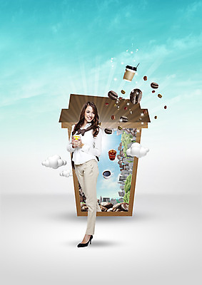 전신 PSD 서양인 구름 편집 편집이미지 여자 커피 음료 음식 하늘 한명 서기 웃음 20대 성인 원두 커피잔 테이크아웃컵 이미지편집 자연요소 외국인 1 모션 잔 표정 사람 청년 컵 파일형식