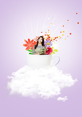 PSD 구름 편집 편집이미지 여자 꽃 한명 웃음 상반신 20대 성인 한국인 커피잔 이미지편집 자연요소 식물 1 커피 잔 표정 사람 동양인 청년 파일형식