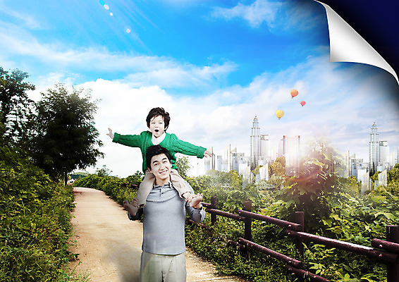 PSD 나무 구름 편집 편집이미지 남자 아들 여행 가족 하늘 가족여행 웃음 빌딩 소년 상반신 성인 두명 30대 울타리 산책로 한국인 목말 아빠 이미지편집 자연요소 식물 길 어린이 관계 모션 표정 사람 동양인 건물 장년 담장 파일형식