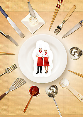 전신 PSD 서양인 편집 편집이미지 접시 여자 남자 포크 젓가락 주방용품 요리사모자 서기 성인 두명 숟가락 요리사 나이프 조리복 국자 밀가루 뒤집개 식칼 계량스푼 잼나이프 이미지편집 외국인 직업 모자_잡화 식기 생활용품 유니폼 모션 수저 사람 칼 가루 파일형식