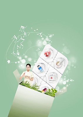 PSD 편집 편집이미지 여자 음표 의학 한명 웃음 상반신 20대 성인 알약 한국인 간호사 하트 구급상자 약병 막자사발 이미지편집 모양 1 기호 음악 표정 사람 동양인 청년 약 의료진 의료용품 사발 병_담는 파일형식