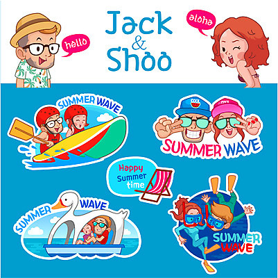 캐릭터 모자 커플 여자 남자 스티커 일러스트 여러명 성인 여름 세트 선글라스 수상스포츠 급류타기 선베드 스쿠버다이빙 브이 구명조끼 오리배 일러캐릭터 AI파일 잡화 계절 안경 스포츠 다수 의자 관계 사람 손짓 구조용품 파일형식 벡터