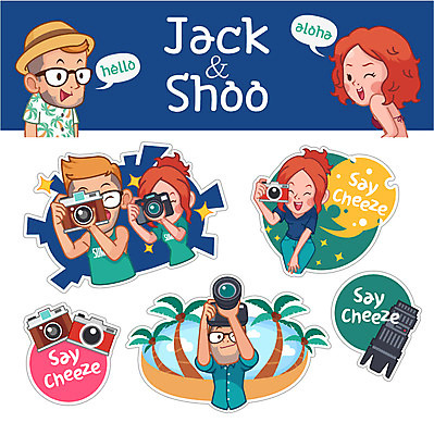 캐릭터 모자 커플 여자 남자 스티커 일러스트 여러명 성인 여름 세트 야자수 카메라 사진촬영 카메라렌즈 DSLR 출사 일러캐릭터 AI파일 나무 잡화 계절 다수 관계 사람 전자제품 촬영 파일형식 벡터