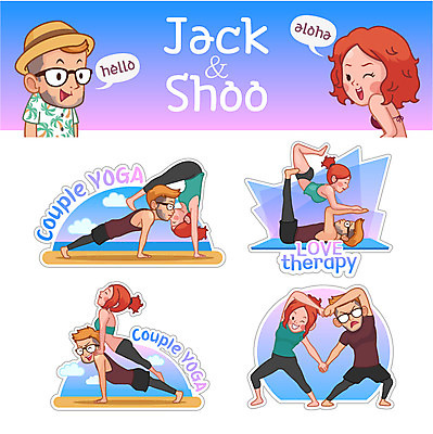 캐릭터 모자 커플 여자 남자 스티커 일러스트 요가 여러명 성인 세트 요가자세 커플요가 일러캐릭터 AI파일 웰빙 잡화 포즈 다수 관계 사람 파일형식 벡터