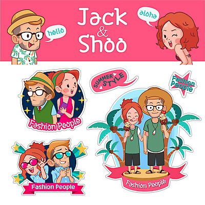 캐릭터 모자 커플 여자 패션 남자 말풍선 스티커 일러스트 여러명 성인 여름 세트 선글라스 야자수 커플룩 아이스크림콘 일러캐릭터 AI파일 나무 잡화 옷 계절 안경 다수 관계 사람 콘 파일형식 벡터