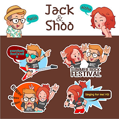 캐릭터 모자 커플 여자 남자 스티커 일러스트 여러명 성인 여름 세트 축제 음악가 기타 일렉기타 마이크 락페스티벌 베이스기타 일러캐릭터 AI파일 직업 잡화 계절 음악 음향기기 다수 관계 현악기 사람 파일형식 벡터