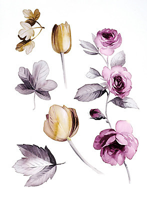 JPG 해외이미지 식물 꽃 꽃다발 일러스트 붓터치 수채화 사람없음 그림 번짐 해외202004 해외일러스트 파일형식 효과 이미지허브