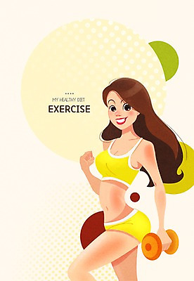 PSD 여자 다이어트 일러스트 한명 성인 운동복 파이팅 아령 국내일러스트 1 옷 모션 건강 사람 파일형식