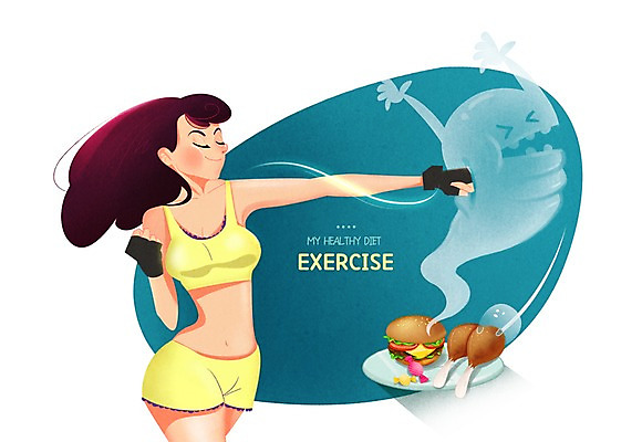 PSD 여자 다이어트 일러스트 사탕 한명 성인 눈감음 햄버거 펀치 유령 닭다리 국내일러스트 1 모션 디저트 패스트푸드 건강 사람 파일형식