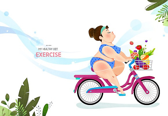 PSD 여자 다이어트 채소 일러스트 가지 한명 성인 운동 자전거 당근 풀잎 비만 국내일러스트 1 잎 뿌리채소 건강 사람 바이크 풀_식물 몸매 파일형식