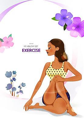 전신 PSD 여자 꽃잎 흑인 다이어트 일러스트 요가 한명 성인 요가자세 국내일러스트 서양인 1 웰빙 꽃 포즈 건강 사람 파일형식