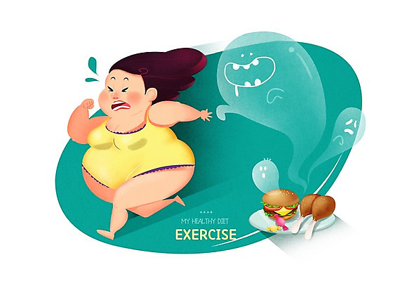 PSD 여자 다이어트 일러스트 사탕 한명 성인 햄버거 유령 비만 닭다리 국내일러스트 1 디저트 패스트푸드 건강 사람 몸매 파일형식