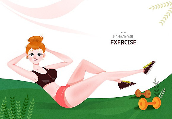 전신 PSD 여자 다이어트 일러스트 한명 성인 운동복 운동 아령 풀잎 국내일러스트 1 옷 잎 건강 사람 풀_식물 파일형식