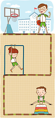 학생 여자 남자 교복 일러스트 학교 청소년 프레임 농구공 세명 스쿨라이프 체육복 농구대 철봉 뜀틀 국내일러스트 AI파일 라이프스타일 옷 교육 스포츠용품 공 농구 사람 운동복 골대 체육 파일형식 벡터