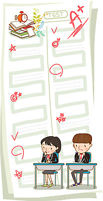 학생 여자 남자 교복 일러스트 청소년 프레임 두명 책 스쿨라이프 시험 자명종 책상 시험지 시험시간 국내일러스트 AI파일 라이프스타일 옷 교육 시계 가구 학교 사람 알람 파일형식 벡터