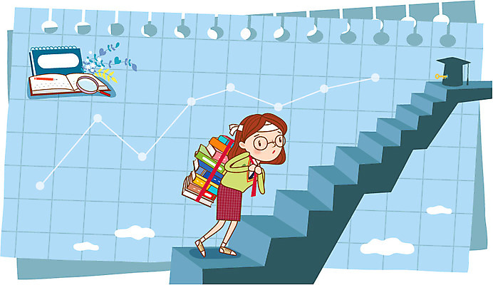 학생 여자 교복 일러스트 학사모 청소년 돋보기 그래프 프레임 한명 책 스쿨라이프 계단 목표 국내일러스트 AI파일 모자_잡화 1 라이프스타일 옷 컨셉 졸업 학교 사람 파일형식 벡터