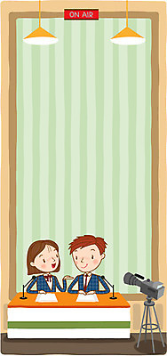 학생 여자 남자 교복 일러스트 청소년 프레임 두명 스쿨라이프 카메라 마이크 방송 방송반 국내일러스트 AI파일 라이프스타일 옷 음향기기 학교 사람 전자제품 파일형식 벡터