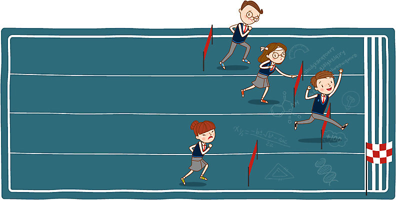 학생 여자 남자 교복 일러스트 청소년 프레임 달리기 스쿨라이프 경쟁 깃발 허들 국내일러스트 AI파일 라이프스타일 옷 컨셉 학교 모션 사람 장애물 파일형식 벡터