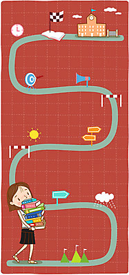 학생 여자 교복 길 일러스트 학교 청소년 프레임 한명 책 스쿨라이프 깃발 장애물 국내일러스트 AI파일 1 라이프스타일 옷 교육 사람 파일형식 벡터